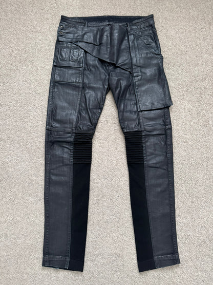 SS16 Rick Owens DRKSHDW Black Waxed Memphis Biker Denim Jeans