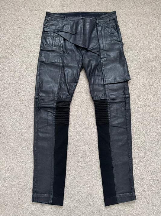 SS16 Rick Owens DRKSHDW Black Waxed Memphis Biker Denim Jeans