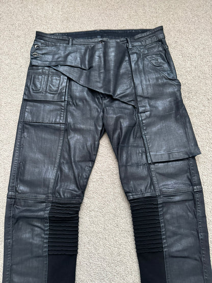 SS16 Rick Owens DRKSHDW Black Waxed Memphis Biker Denim Jeans