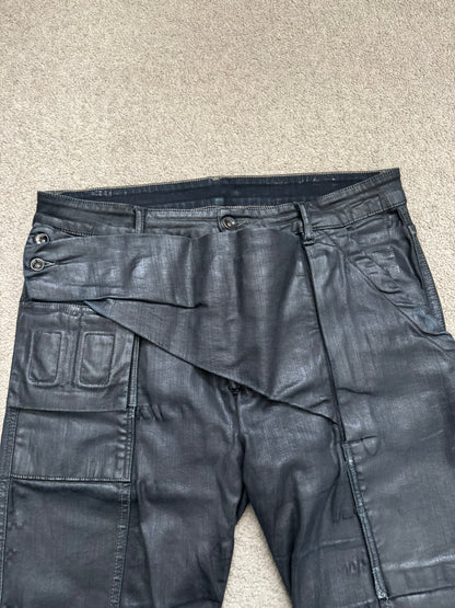 SS16 Rick Owens DRKSHDW Black Waxed Memphis Biker Denim Jeans