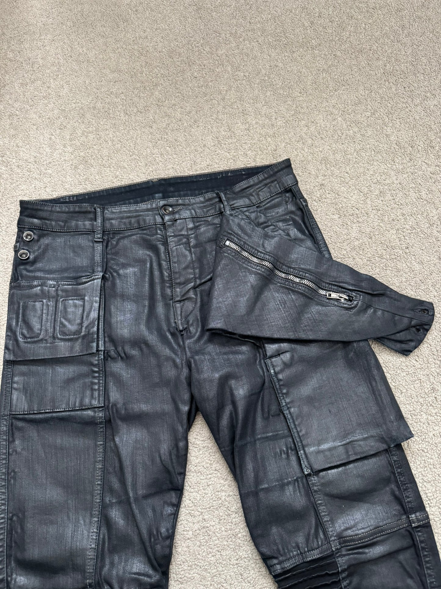 SS16 Rick Owens DRKSHDW Black Waxed Memphis Biker Denim Jeans