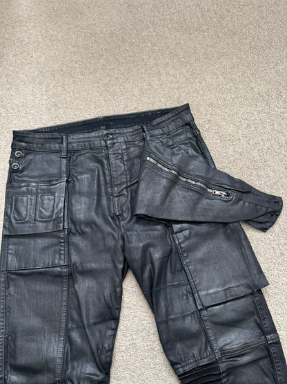 SS16 Rick Owens DRKSHDW Black Waxed Memphis Biker Denim Jeans