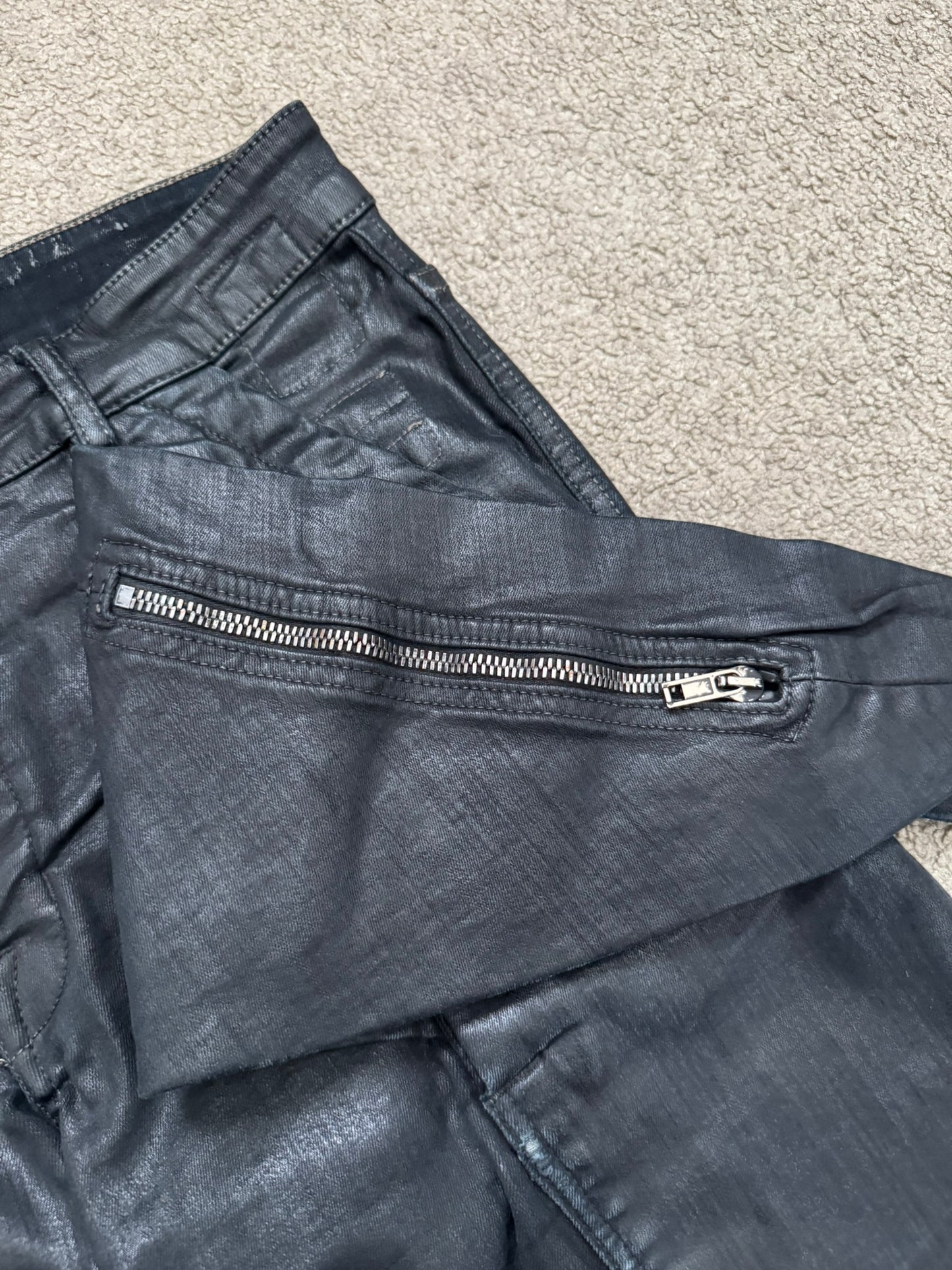 SS16 Rick Owens DRKSHDW Black Waxed Memphis Biker Denim Jeans