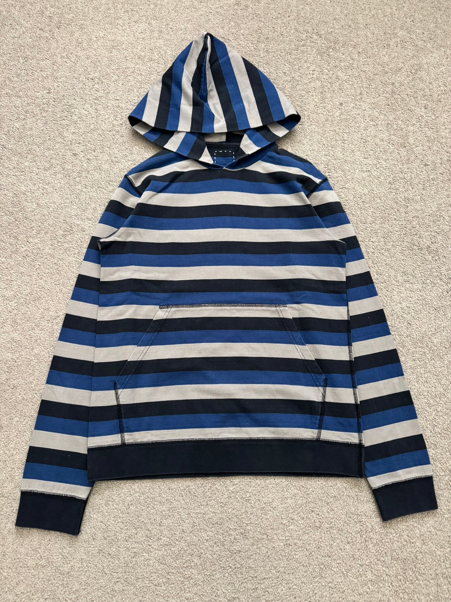 FW14 Visvim Blue/Black/White Striped Pullover Hoodie