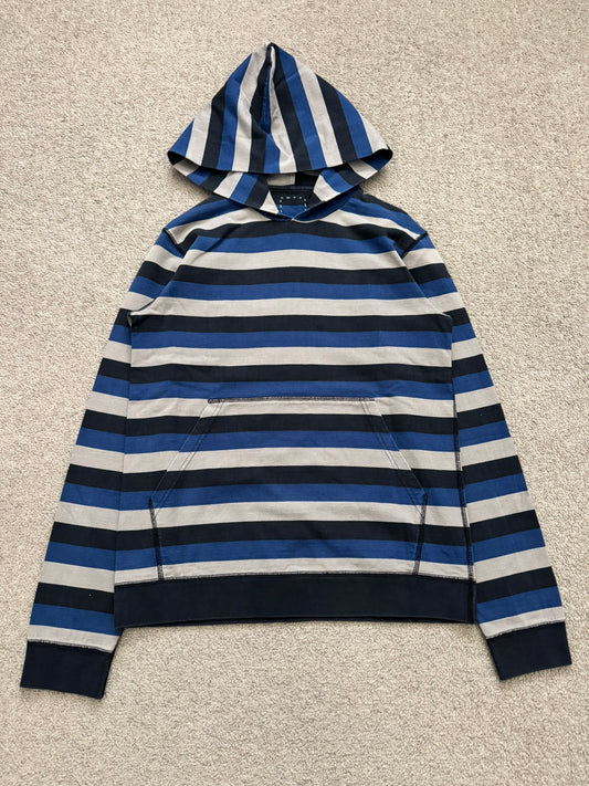 FW14 Visvim Blue/Black/White Striped Pullover Hoodie