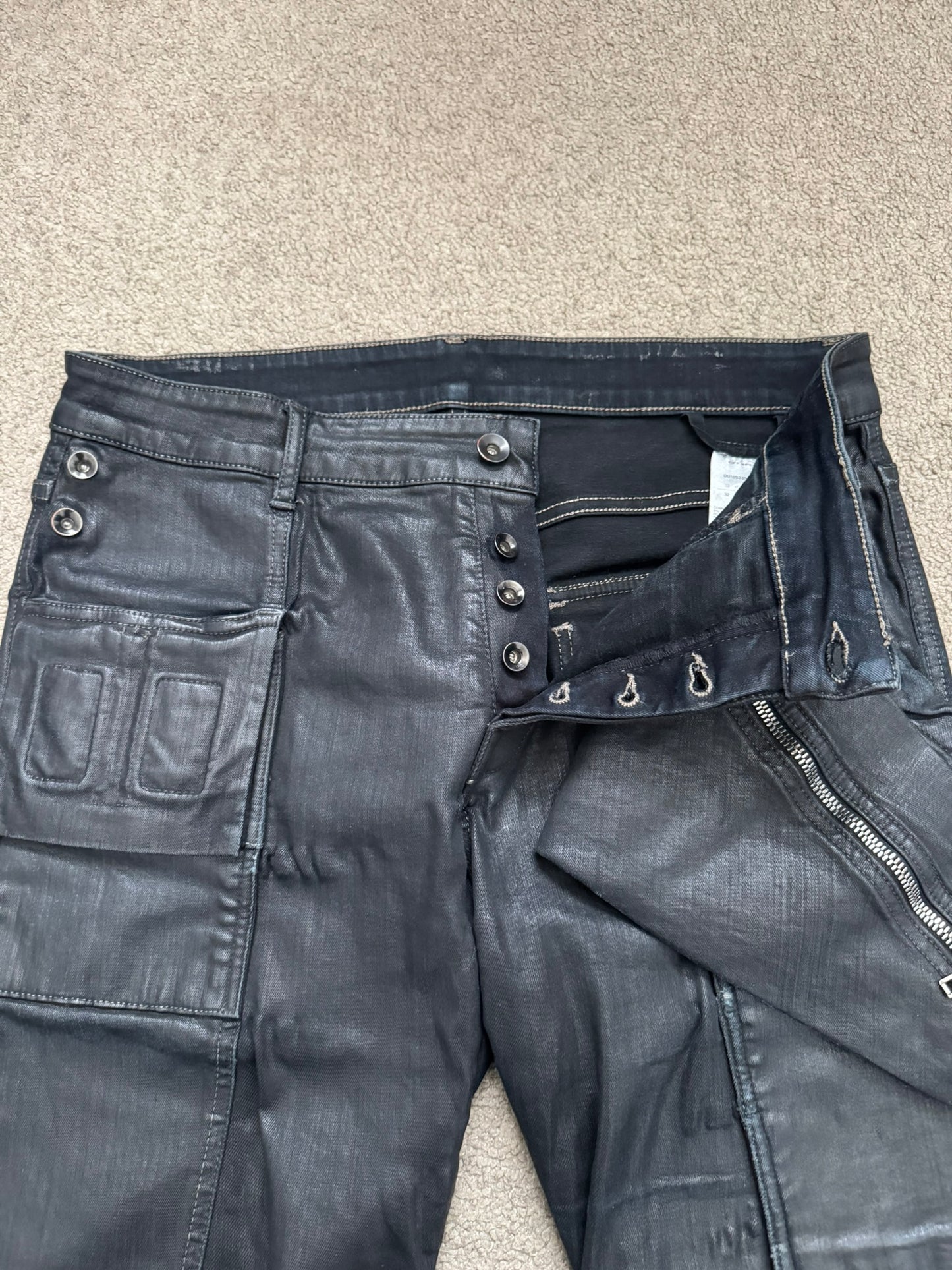 SS16 Rick Owens DRKSHDW Black Waxed Memphis Biker Denim Jeans