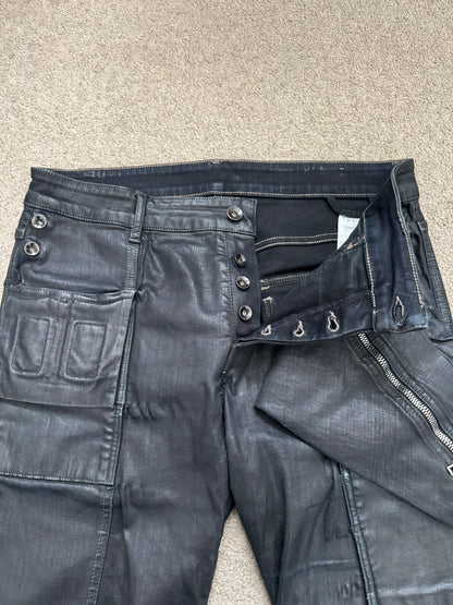 SS16 Rick Owens DRKSHDW Black Waxed Memphis Biker Denim Jeans