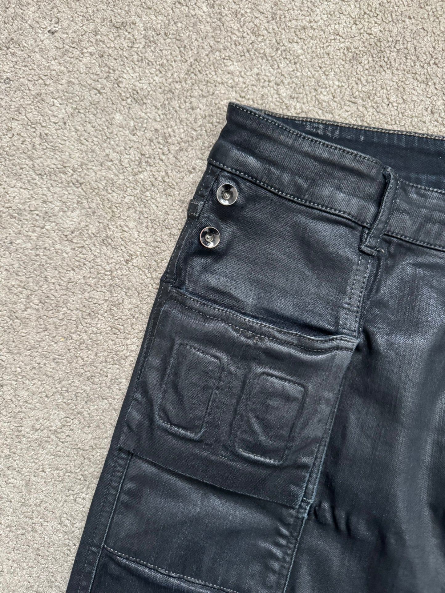 SS16 Rick Owens DRKSHDW Black Waxed Memphis Biker Denim Jeans