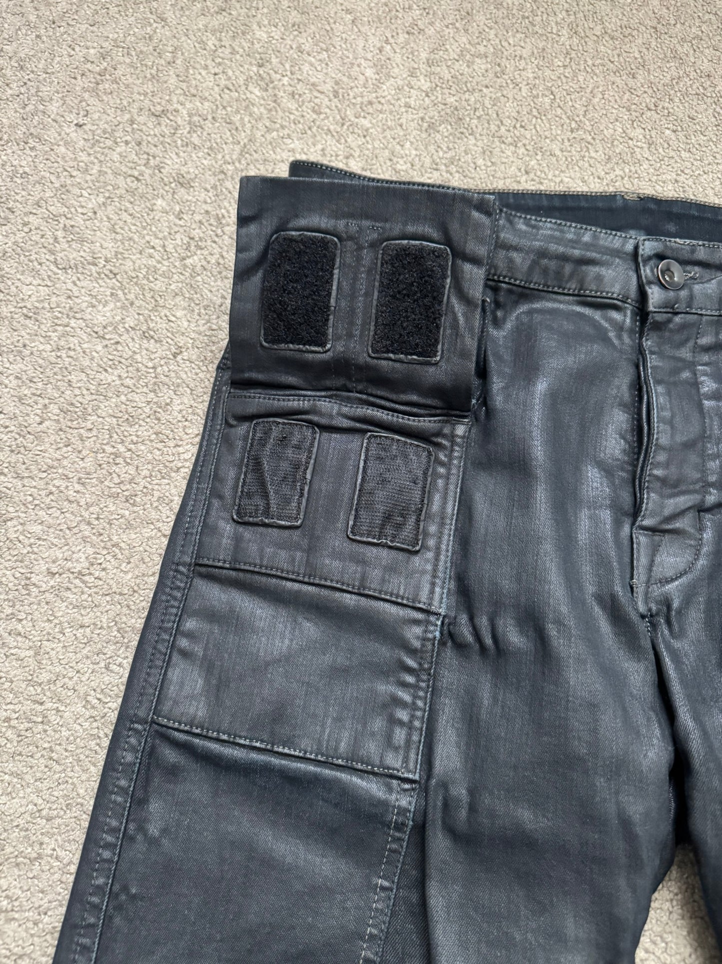 SS16 Rick Owens DRKSHDW Black Waxed Memphis Biker Denim Jeans