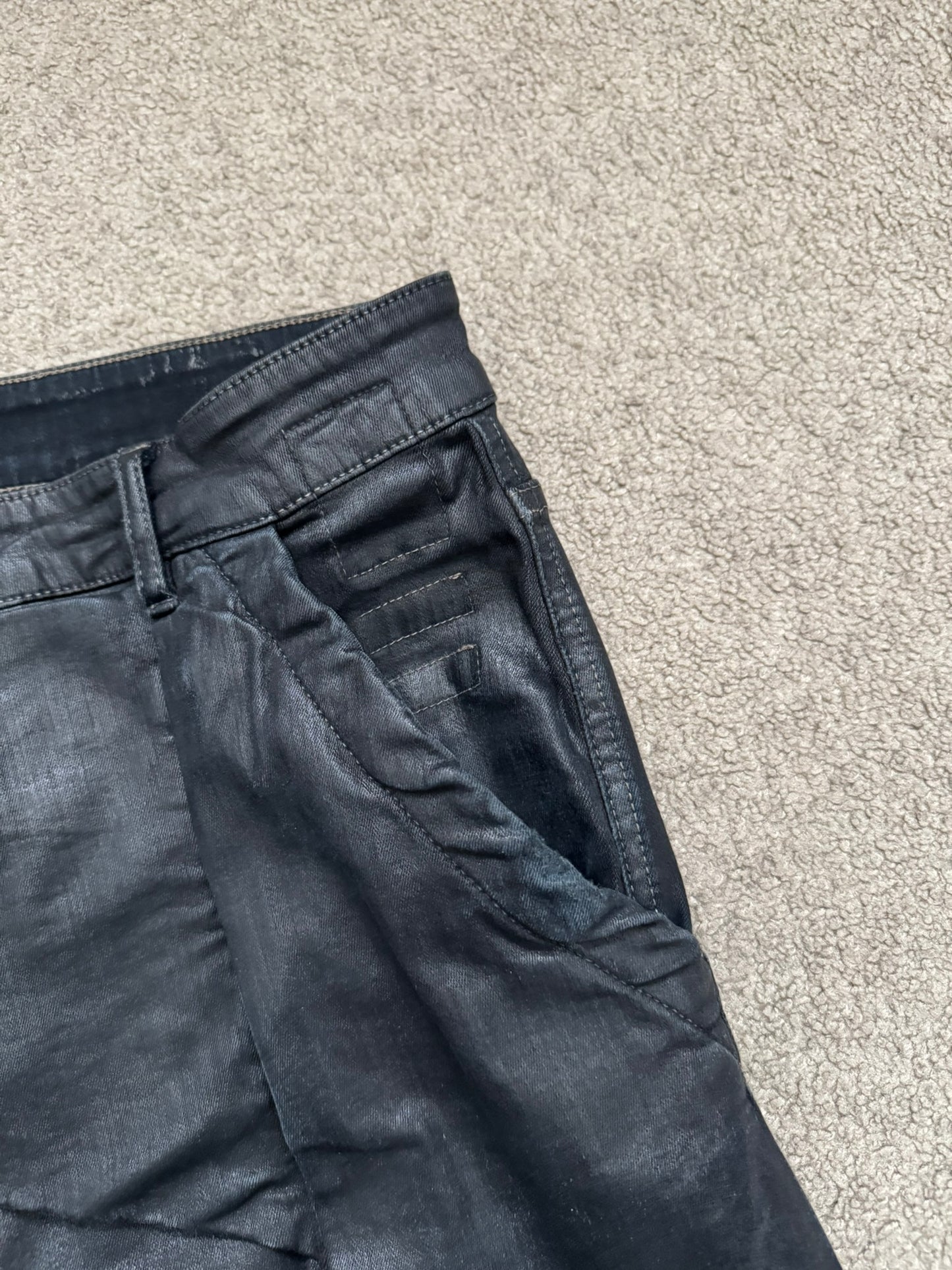 SS16 Rick Owens DRKSHDW Black Waxed Memphis Biker Denim Jeans