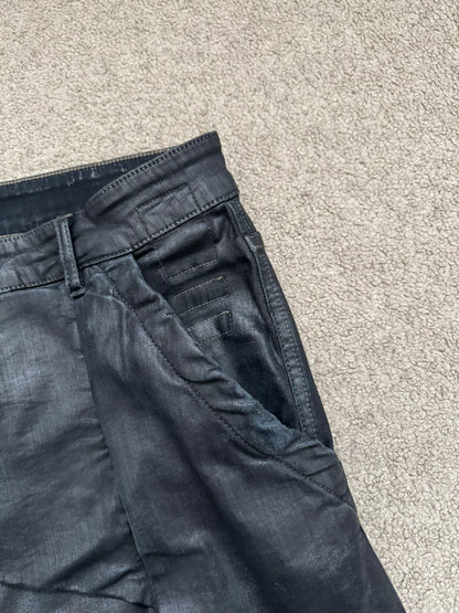 SS16 Rick Owens DRKSHDW Black Waxed Memphis Biker Denim Jeans