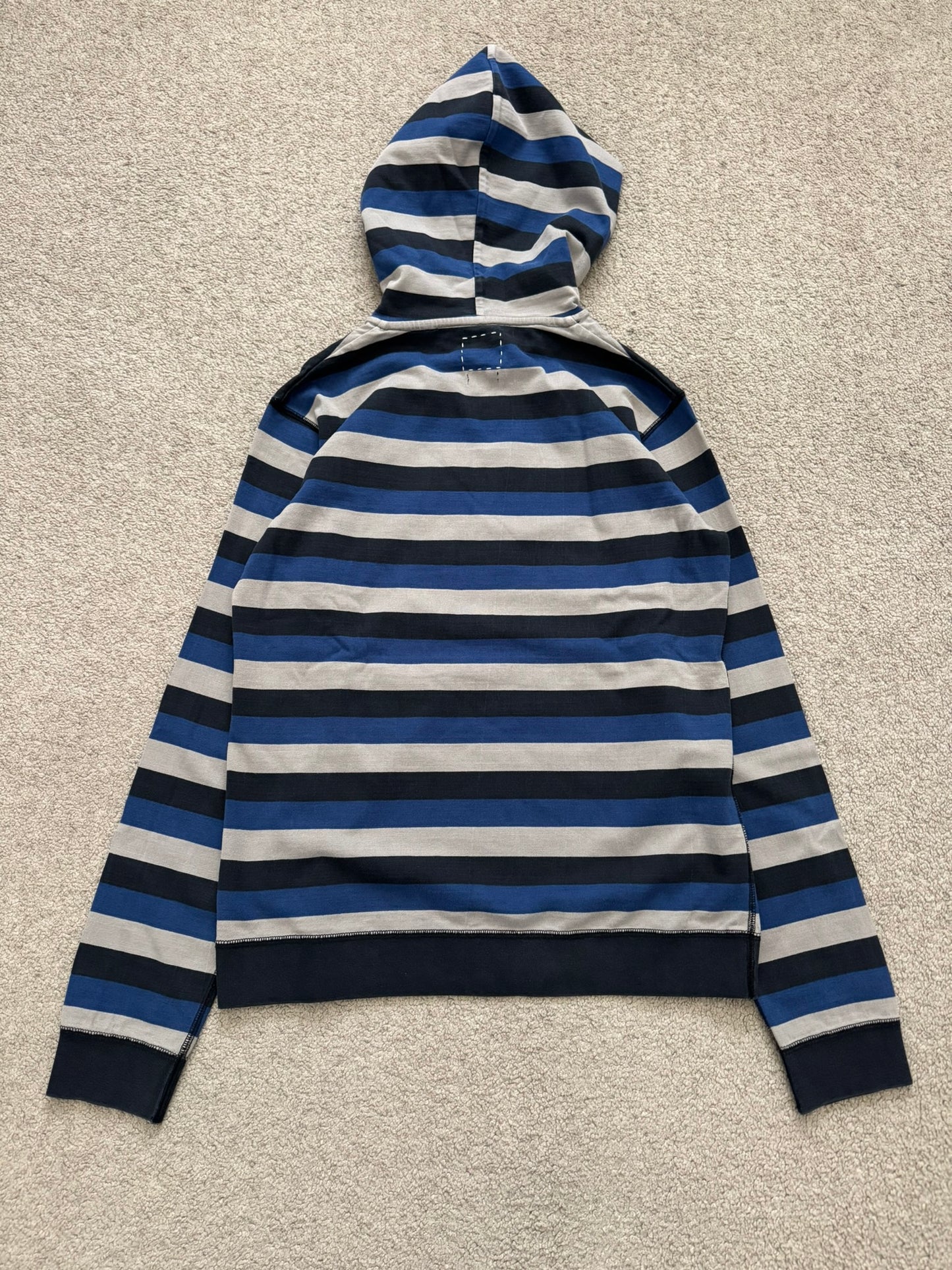 FW14 Visvim Blue/Black/White Striped Pullover Hoodie