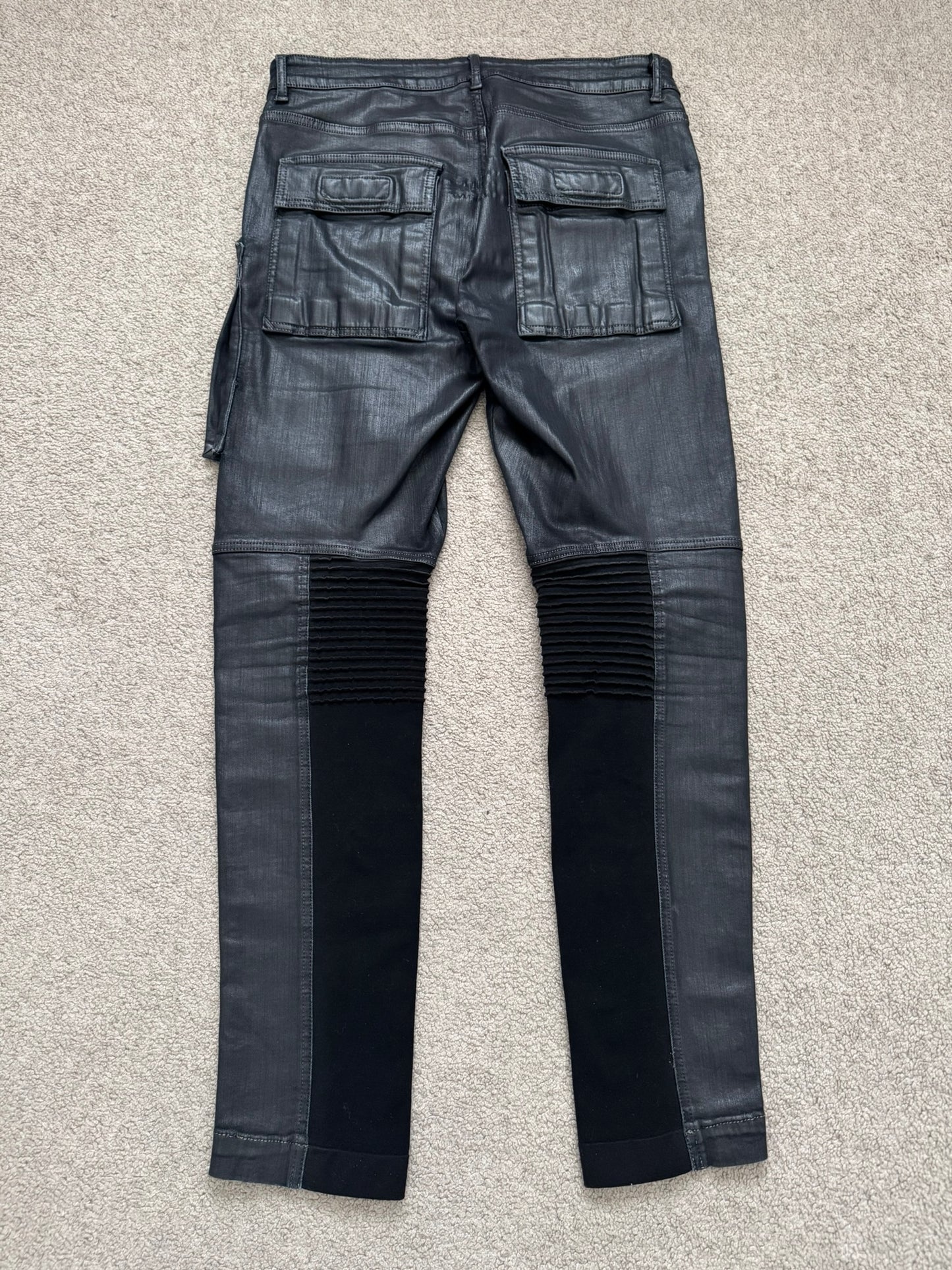 SS16 Rick Owens DRKSHDW Black Waxed Memphis Biker Denim Jeans