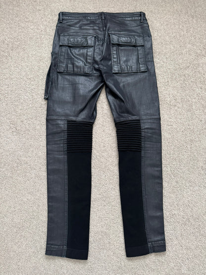 SS16 Rick Owens DRKSHDW Black Waxed Memphis Biker Denim Jeans