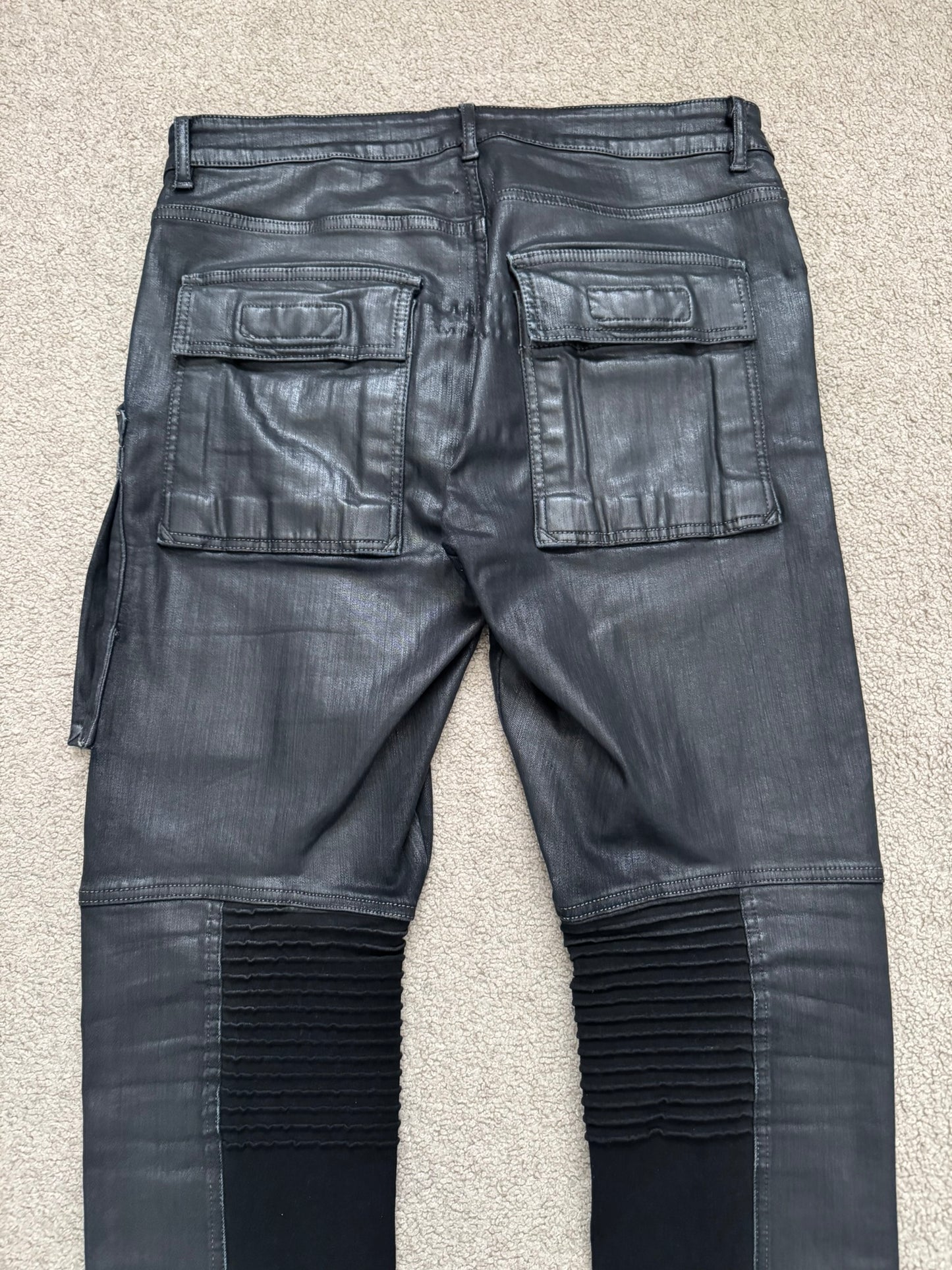 SS16 Rick Owens DRKSHDW Black Waxed Memphis Biker Denim Jeans