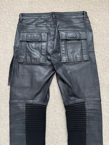 SS16 Rick Owens DRKSHDW Black Waxed Memphis Biker Denim Jeans