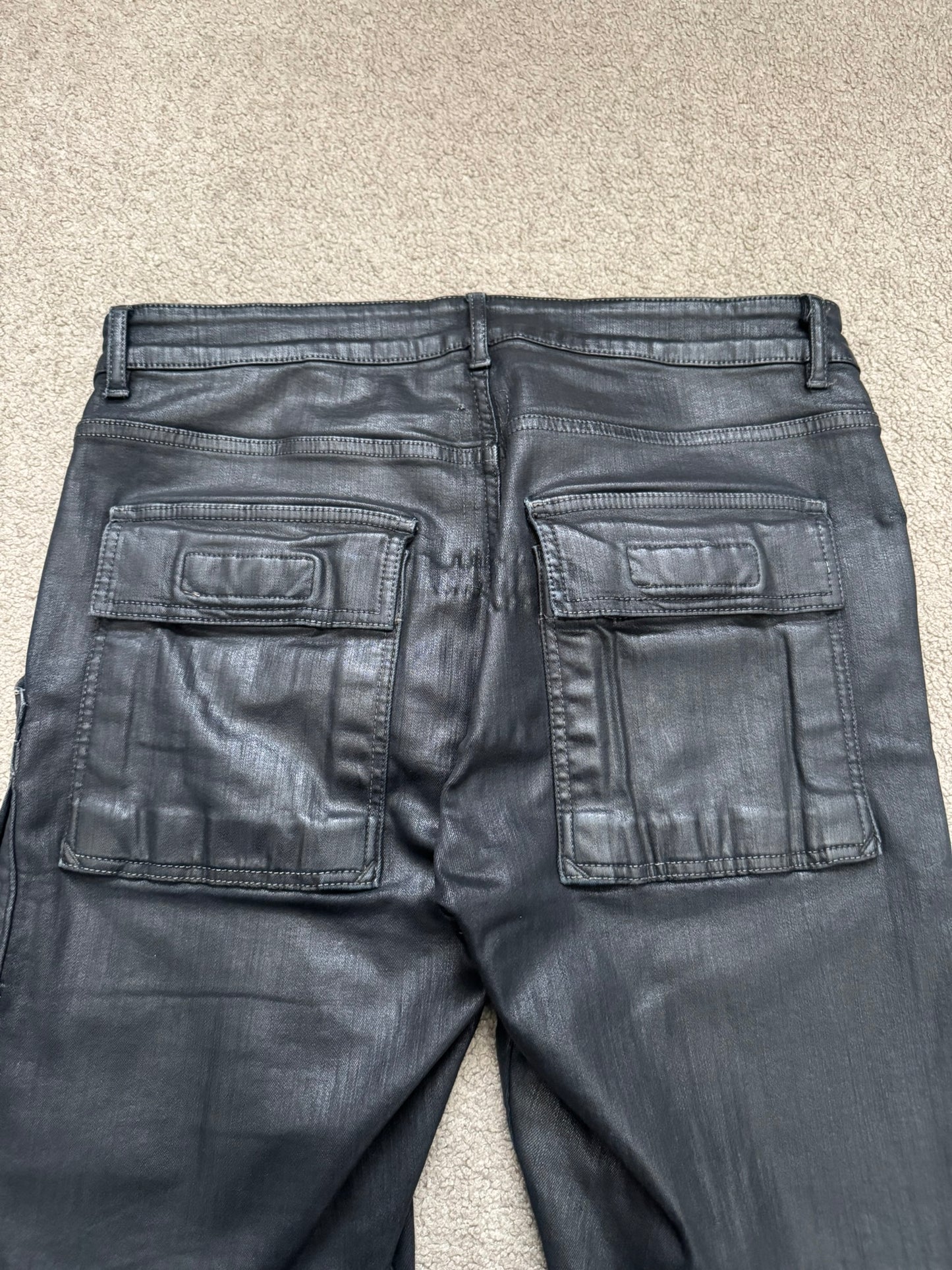 SS16 Rick Owens DRKSHDW Black Waxed Memphis Biker Denim Jeans