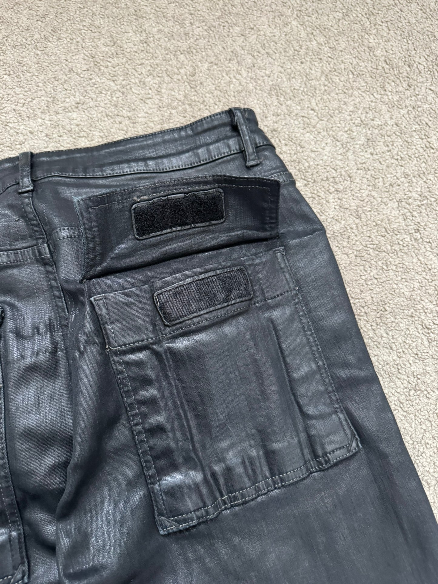 SS16 Rick Owens DRKSHDW Black Waxed Memphis Biker Denim Jeans