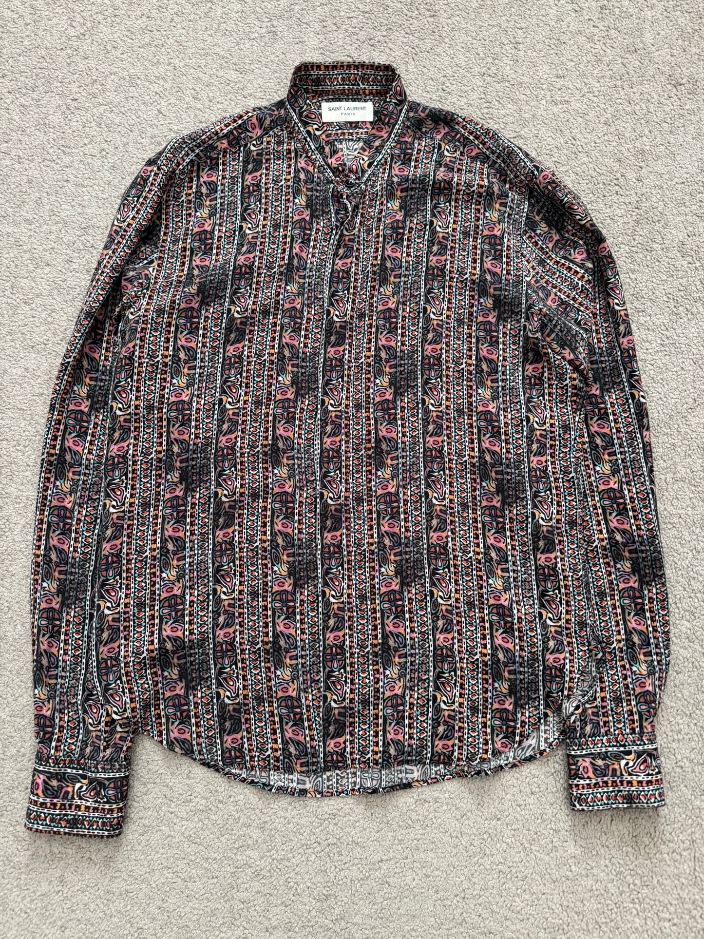 SS17 Saint Laurent Paris Mulberry Silk Psychedelic Print Shirt