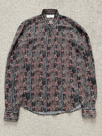 SS17 Saint Laurent Paris Mulberry Silk Psychedelic Print Shirt