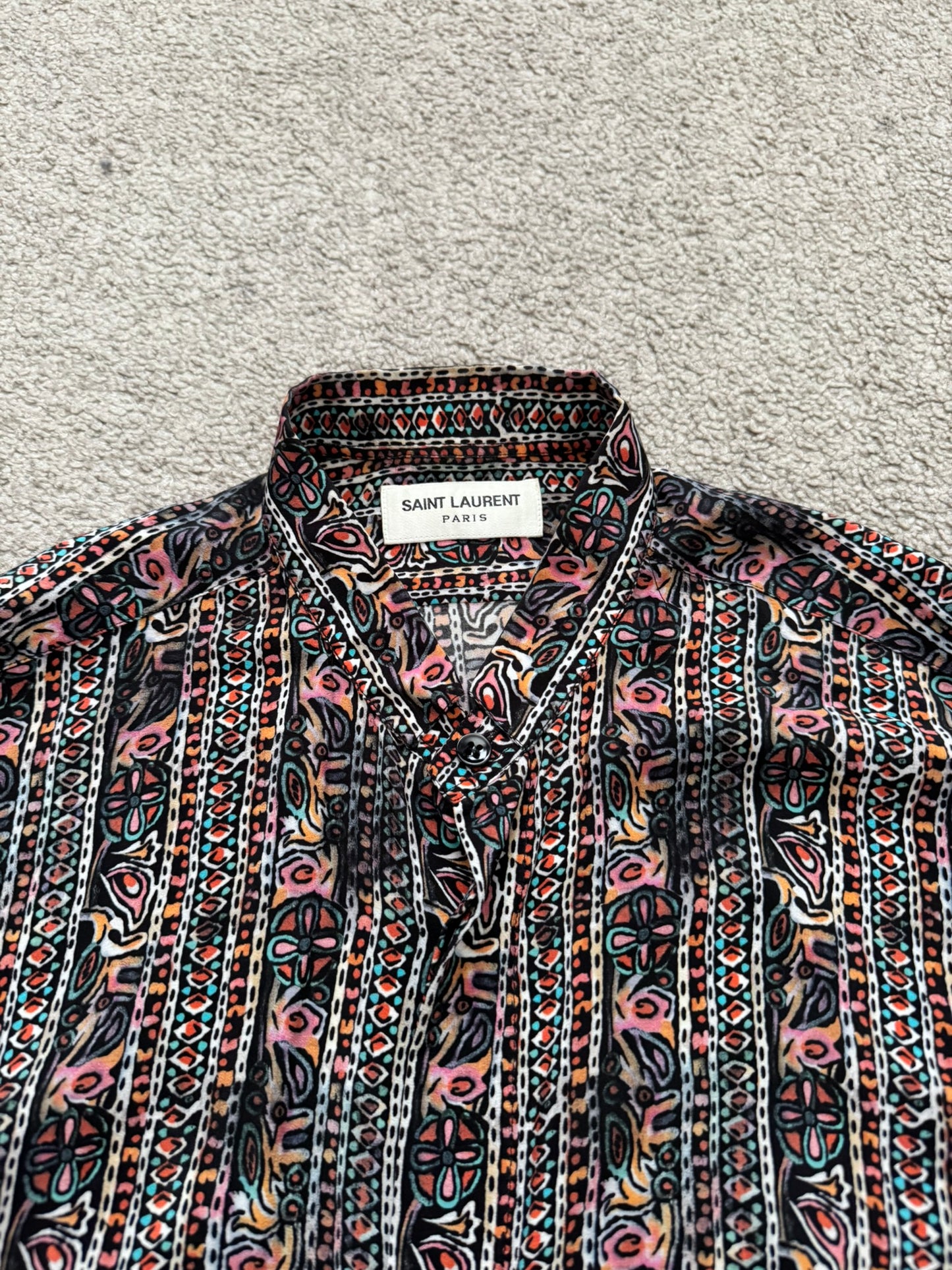 SS17 Saint Laurent Paris Mulberry Silk Psychedelic Print Shirt