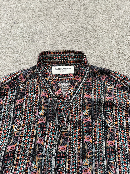 SS17 Saint Laurent Paris Mulberry Silk Psychedelic Print Shirt
