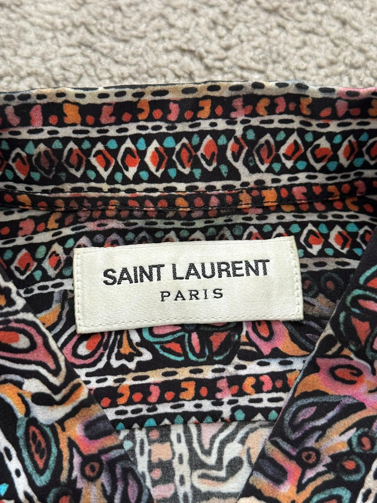 SS17 Saint Laurent Paris Mulberry Silk Psychedelic Print Shirt