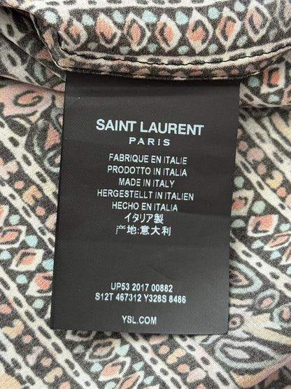 SS17 Saint Laurent Paris Mulberry Silk Psychedelic Print Shirt