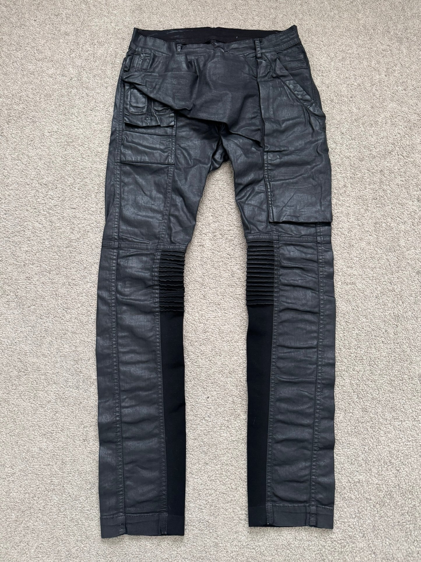 SS16 Rick Owens DRKSHDW Black Waxed Memphis Biker Denim Jeans