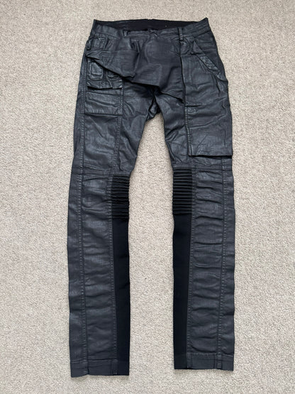 SS16 Rick Owens DRKSHDW Black Waxed Memphis Biker Denim Jeans