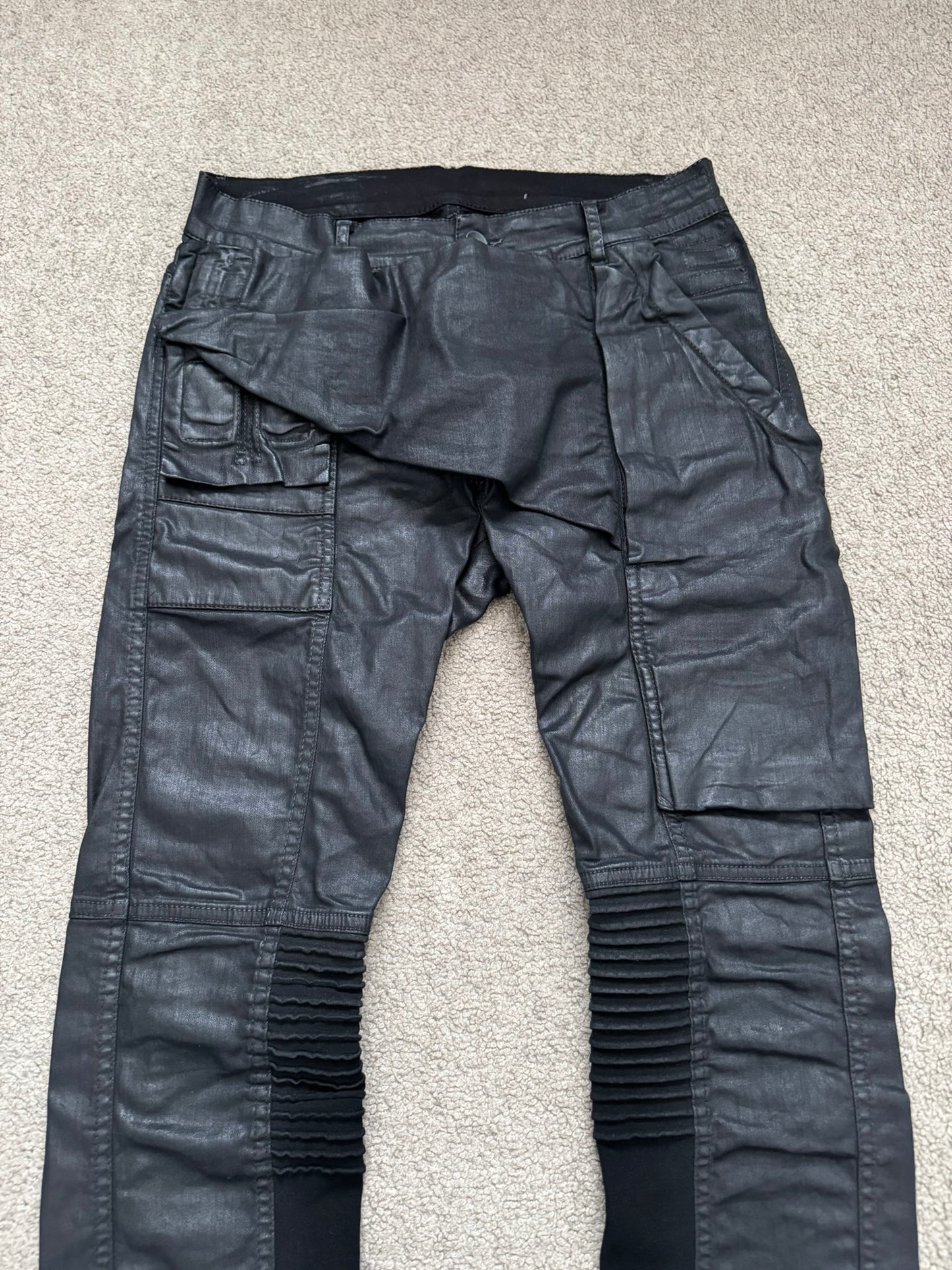 SS16 Rick Owens DRKSHDW Black Waxed Memphis Biker Denim Jeans