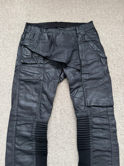 SS16 Rick Owens DRKSHDW Black Waxed Memphis Biker Denim Jeans