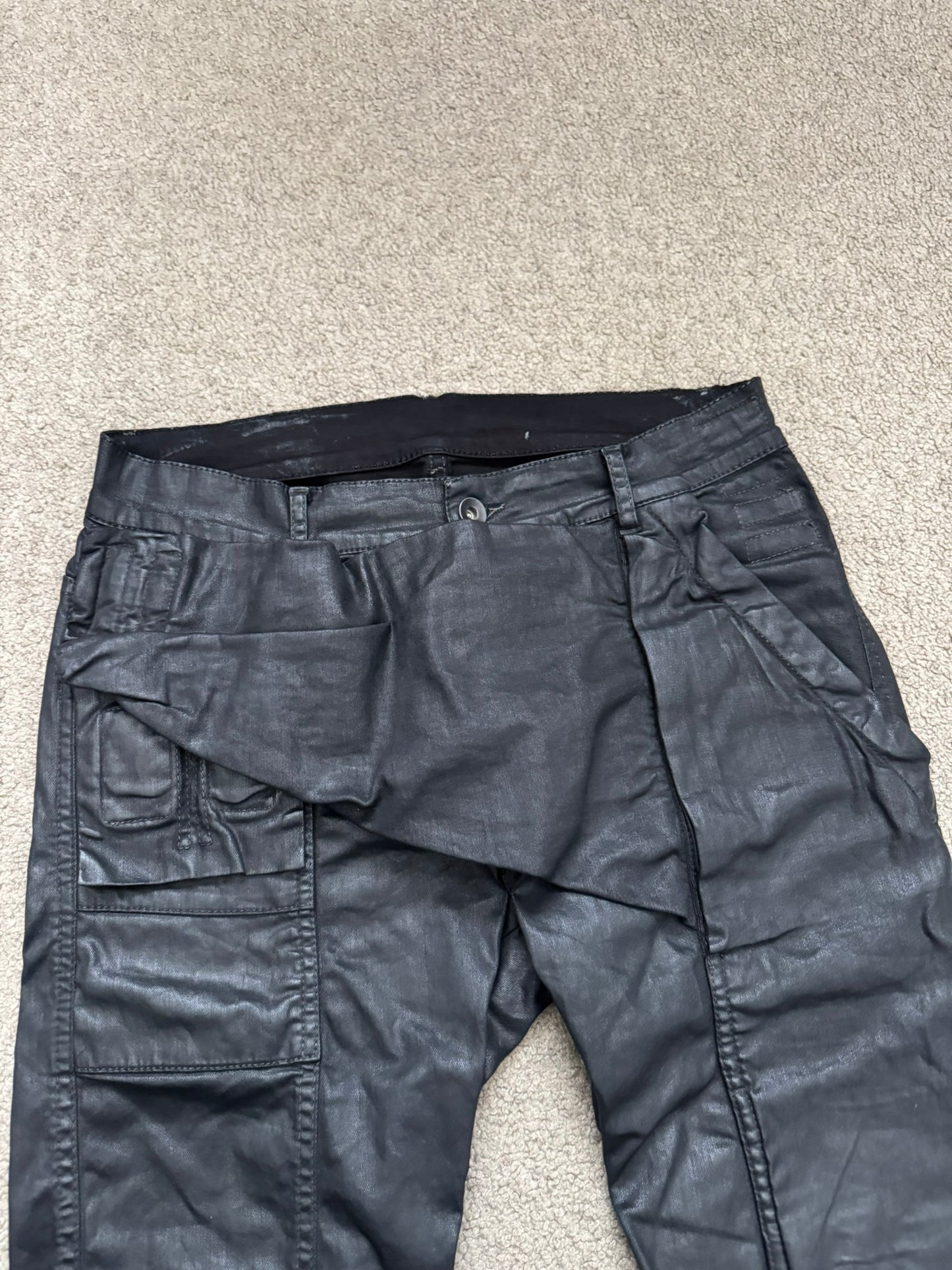 SS16 Rick Owens DRKSHDW Black Waxed Memphis Biker Denim Jeans