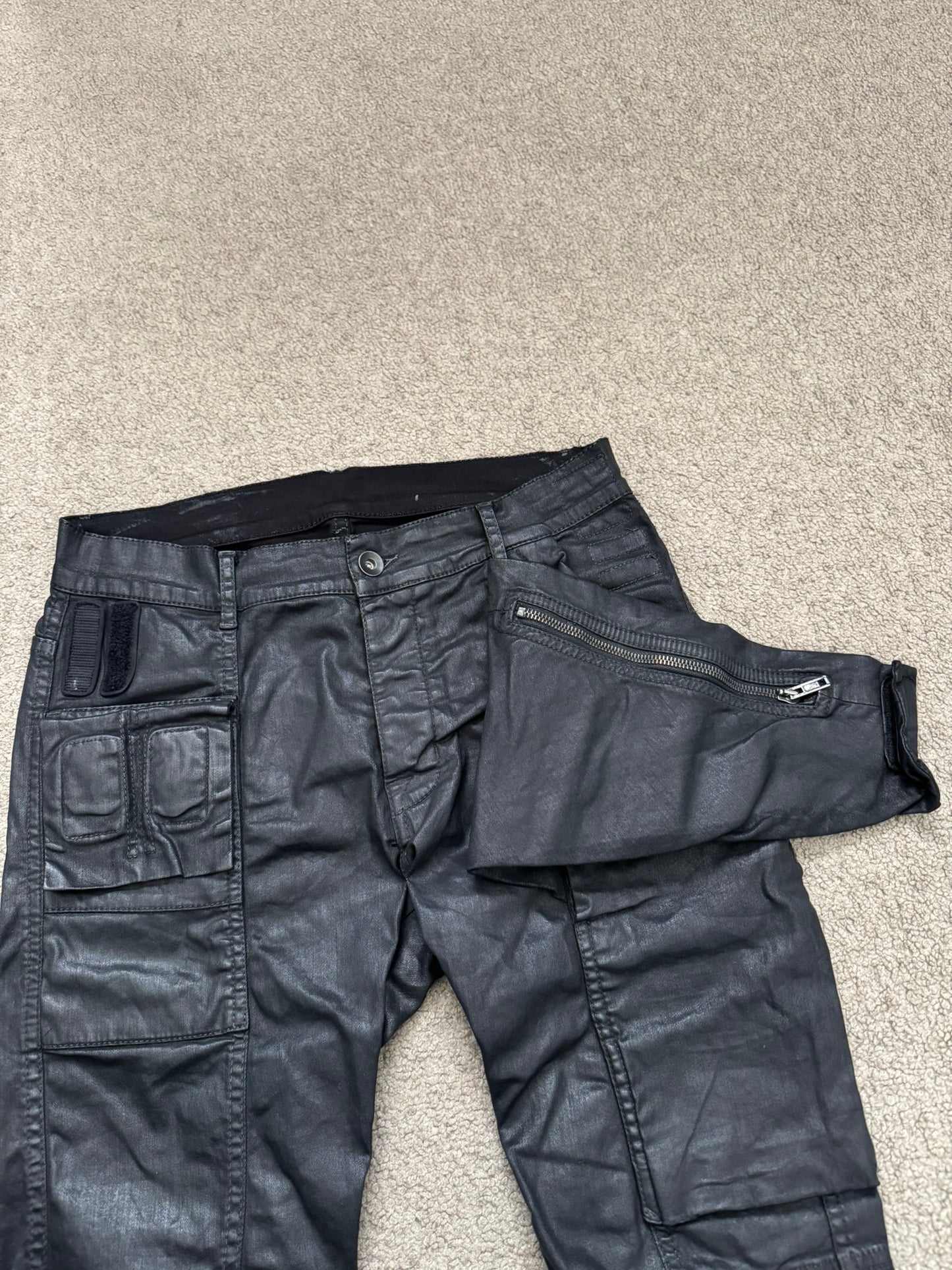 SS16 Rick Owens DRKSHDW Black Waxed Memphis Biker Denim Jeans