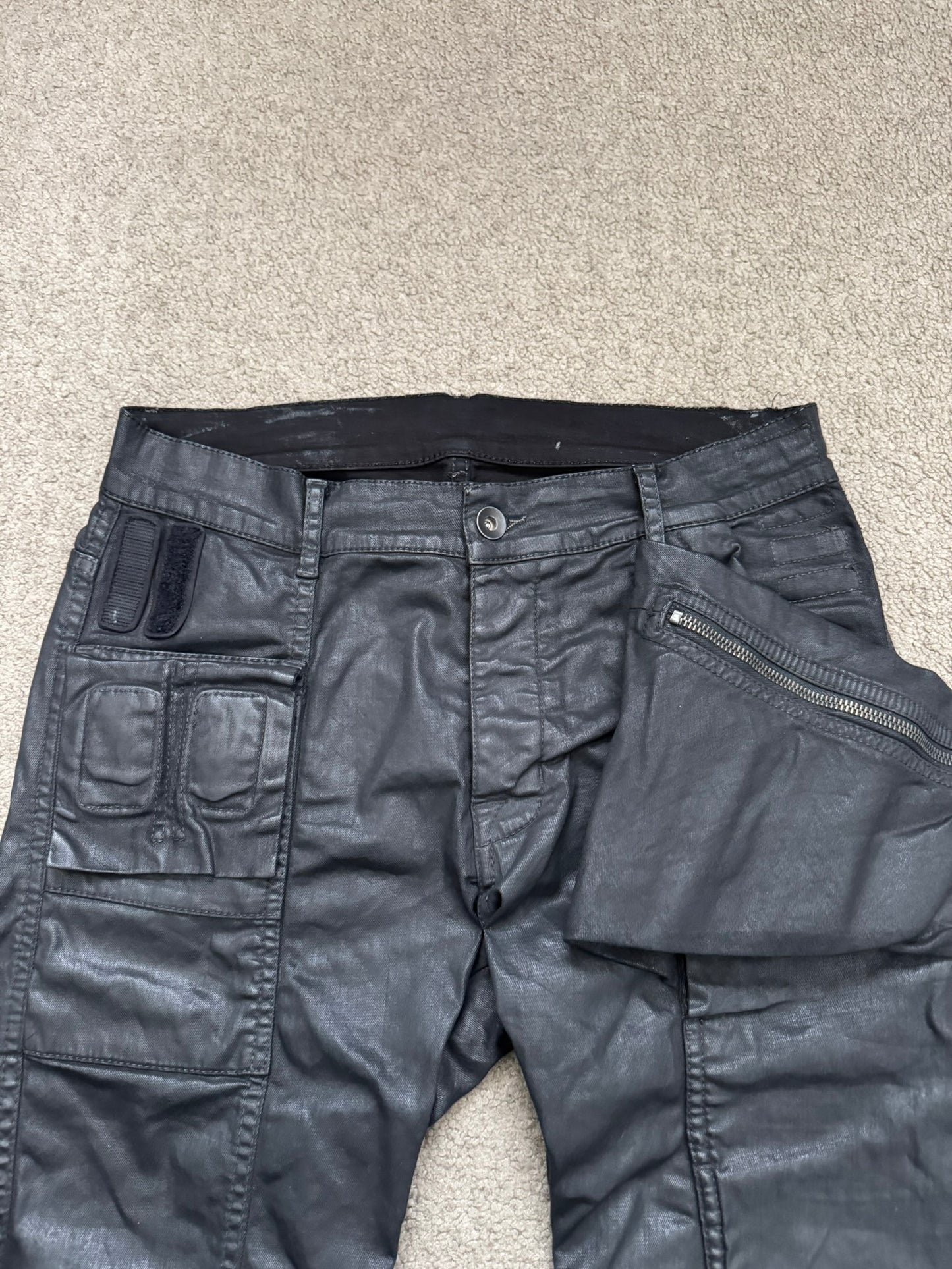 SS16 Rick Owens DRKSHDW Black Waxed Memphis Biker Denim Jeans
