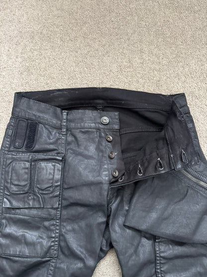 SS16 Rick Owens DRKSHDW Black Waxed Memphis Biker Denim Jeans