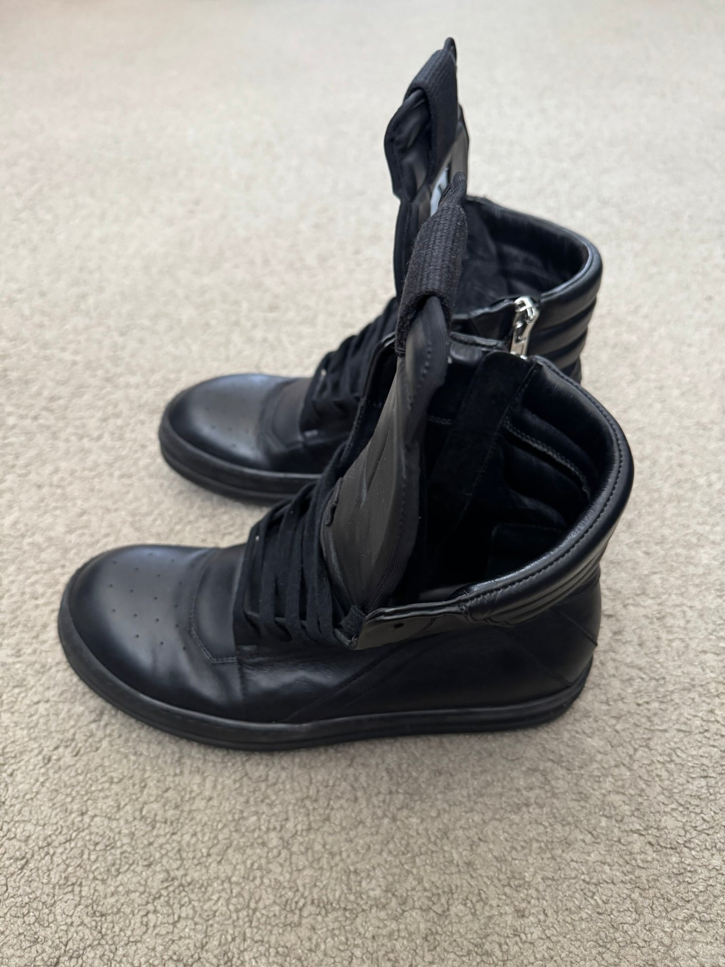 FW17 Rick Owens Triple Black Geobasket High Top Sneakers