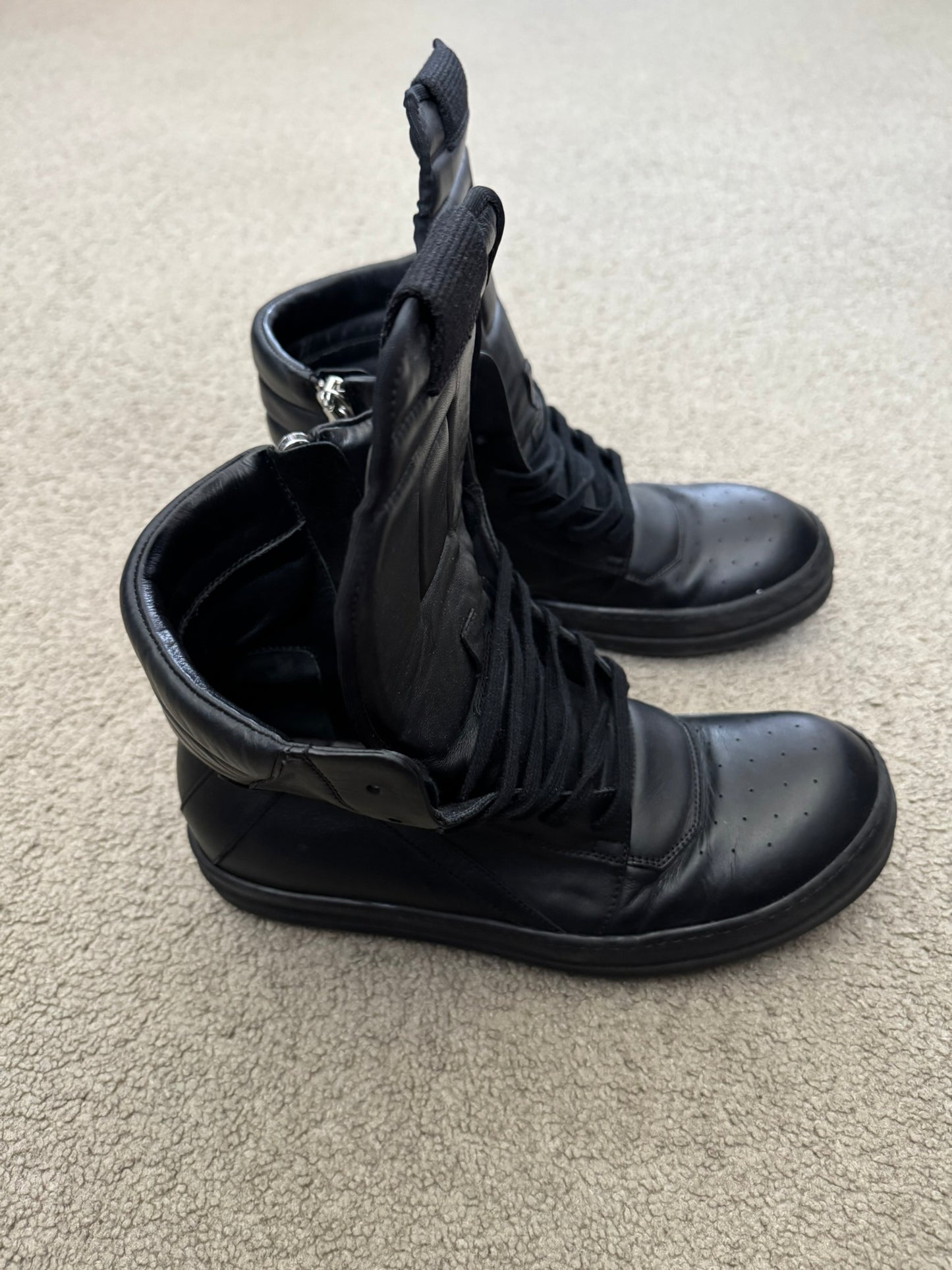FW17 Rick Owens Triple Black Geobasket High Top Sneakers