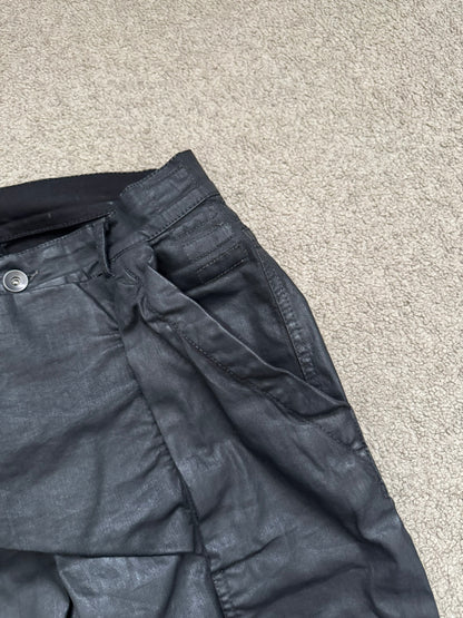 SS16 Rick Owens DRKSHDW Black Waxed Memphis Biker Denim Jeans