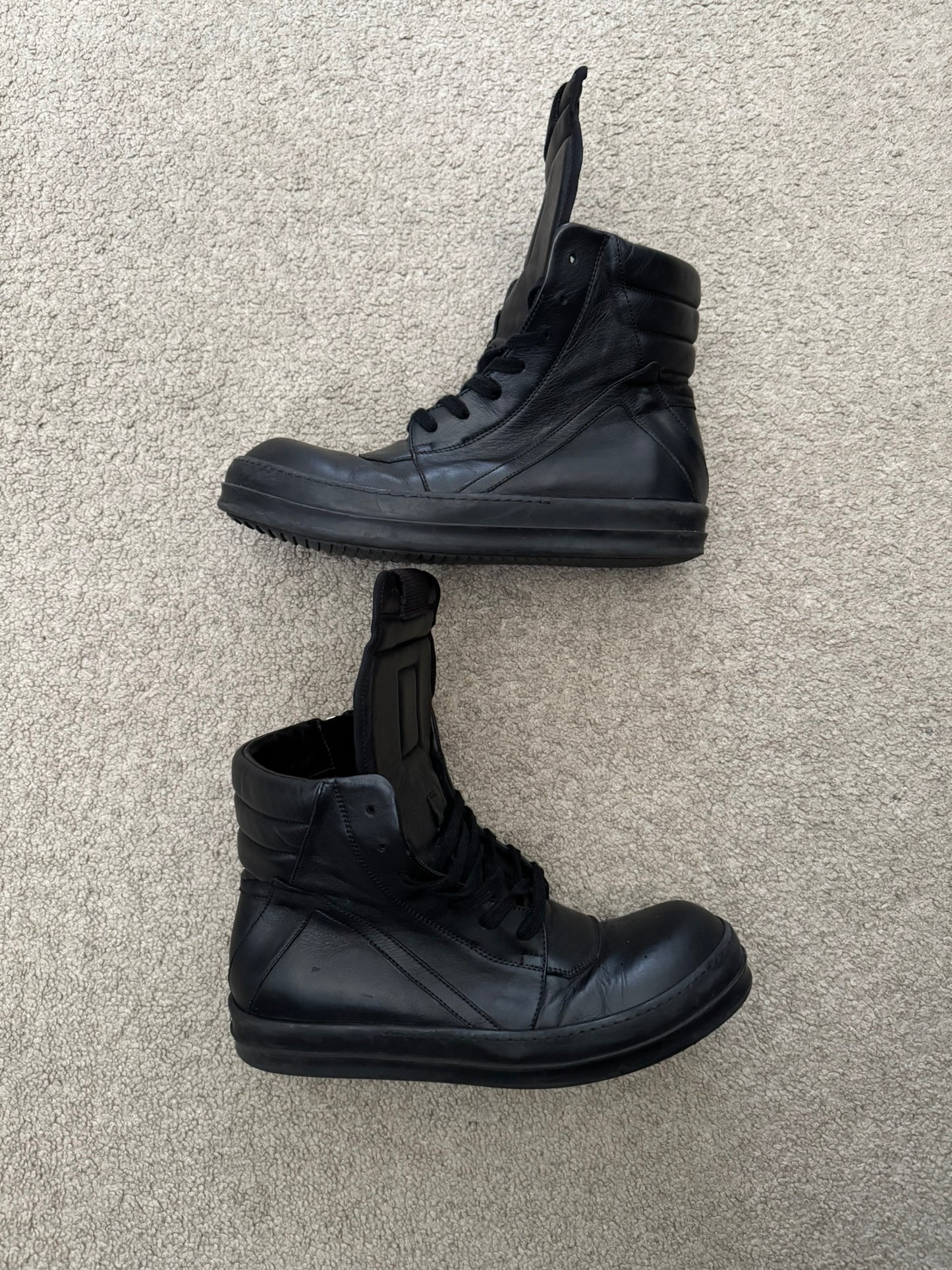 FW17 Rick Owens Triple Black Geobasket High Top Sneakers
