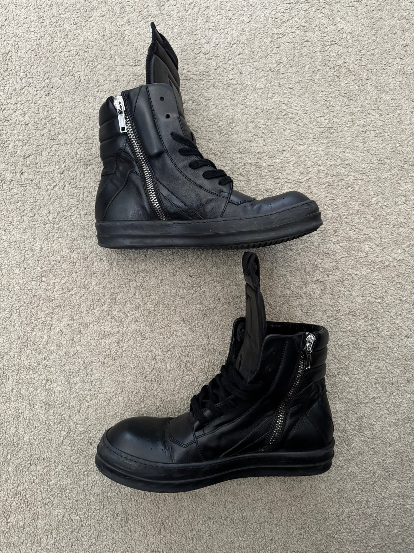 FW17 Rick Owens Triple Black Geobasket High Top Sneakers