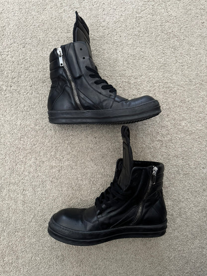 FW17 Rick Owens Triple Black Geobasket High Top Sneakers