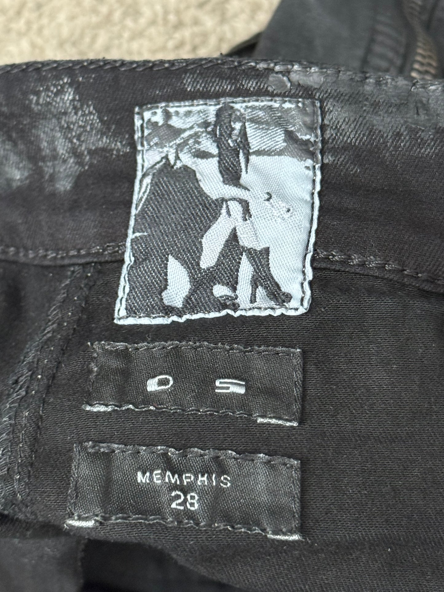 SS16 Rick Owens DRKSHDW Black Waxed Memphis Biker Denim Jeans