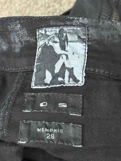 SS16 Rick Owens DRKSHDW Black Waxed Memphis Biker Denim Jeans