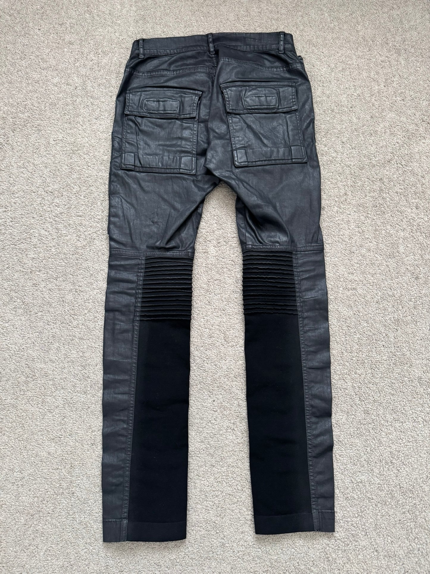 SS16 Rick Owens DRKSHDW Black Waxed Memphis Biker Denim Jeans