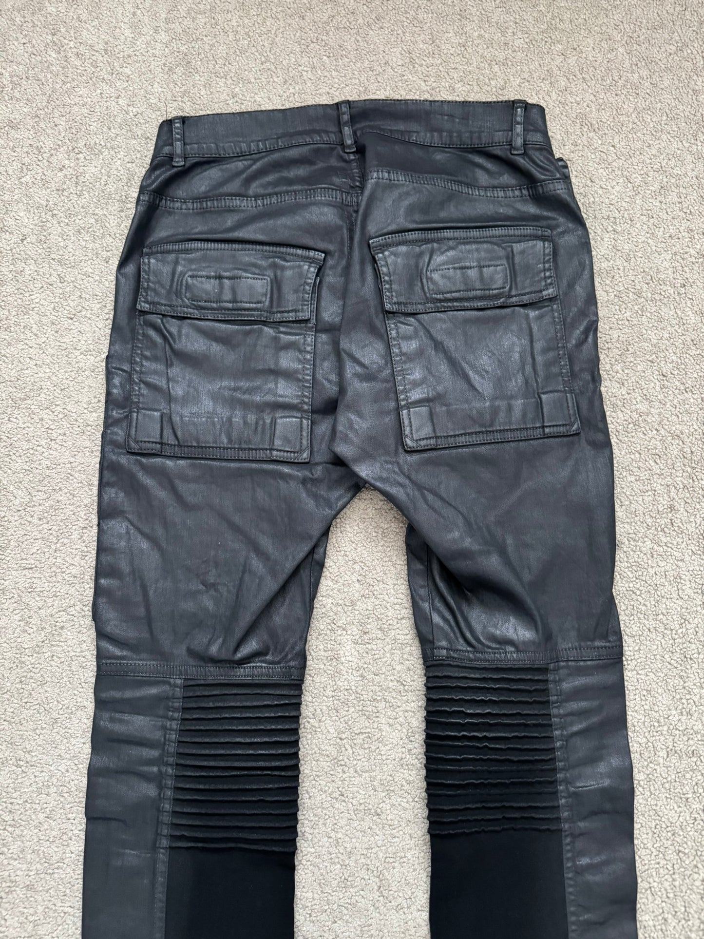 SS16 Rick Owens DRKSHDW Black Waxed Memphis Biker Denim Jeans