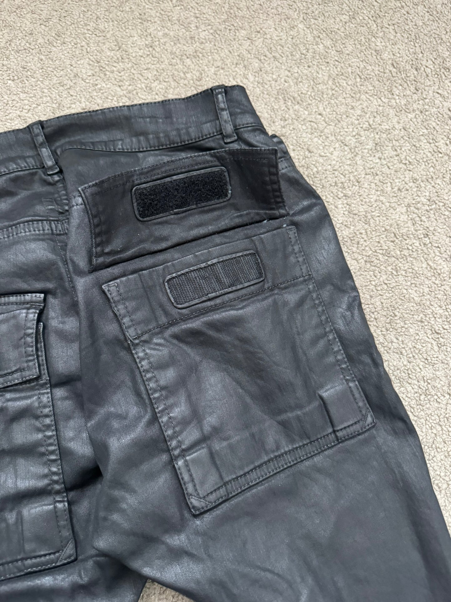 SS16 Rick Owens DRKSHDW Black Waxed Memphis Biker Denim Jeans