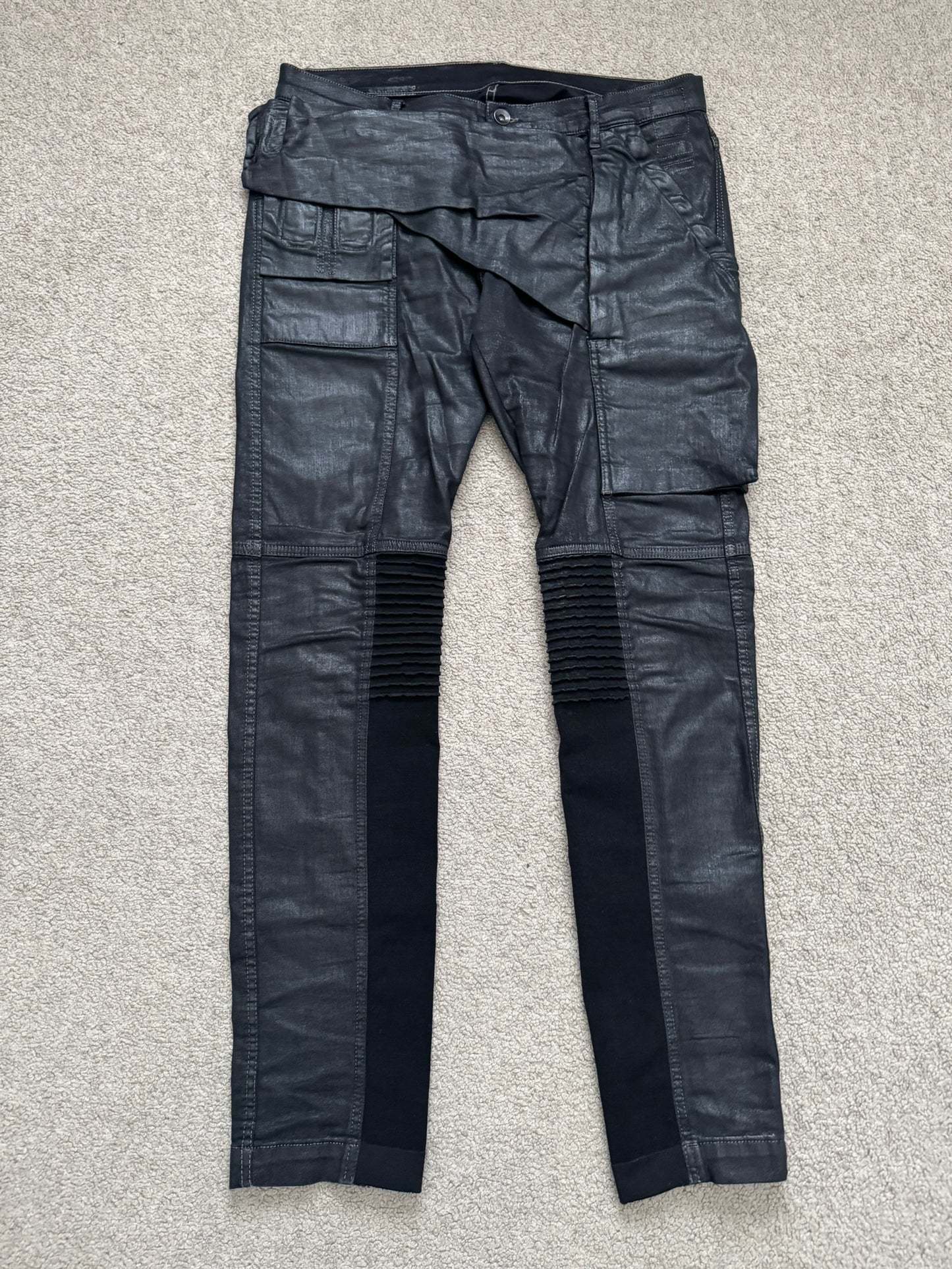 SS15 Rick Owens DRKSHDW Black Waxed Memphis Biker Denim Jeans