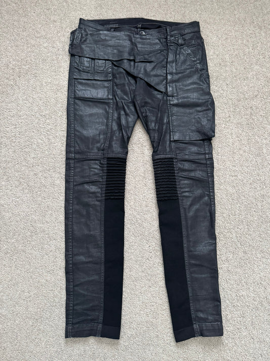 SS15 Rick Owens DRKSHDW Black Waxed Memphis Biker Denim Jeans