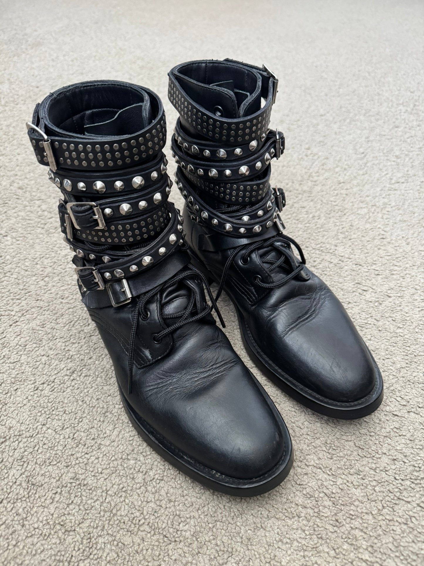 FW13 Saint Laurent by Hedi Slimane Studded Belted Ranger Combat Boots